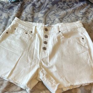 Zenana Outfitters White High-Rise Button-Fly Denim Shorts